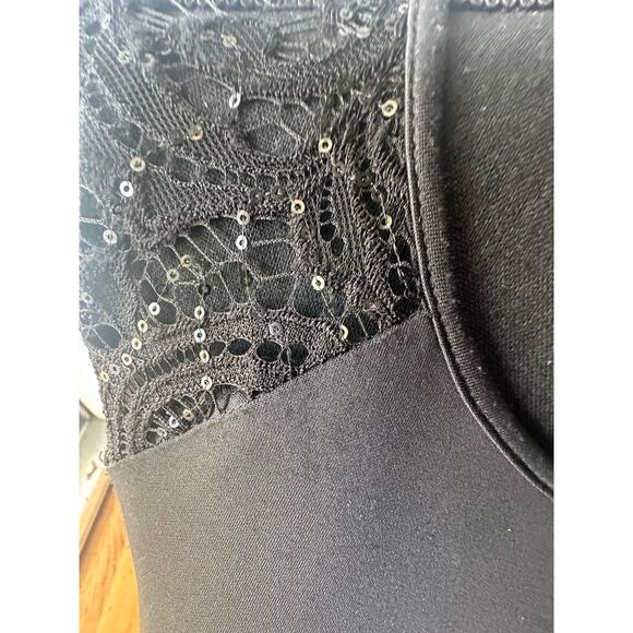 BCX Black Lace Long Sleeve Mini Dress w/ Nude Side Lining – Size 13 - Picture 2 of 8